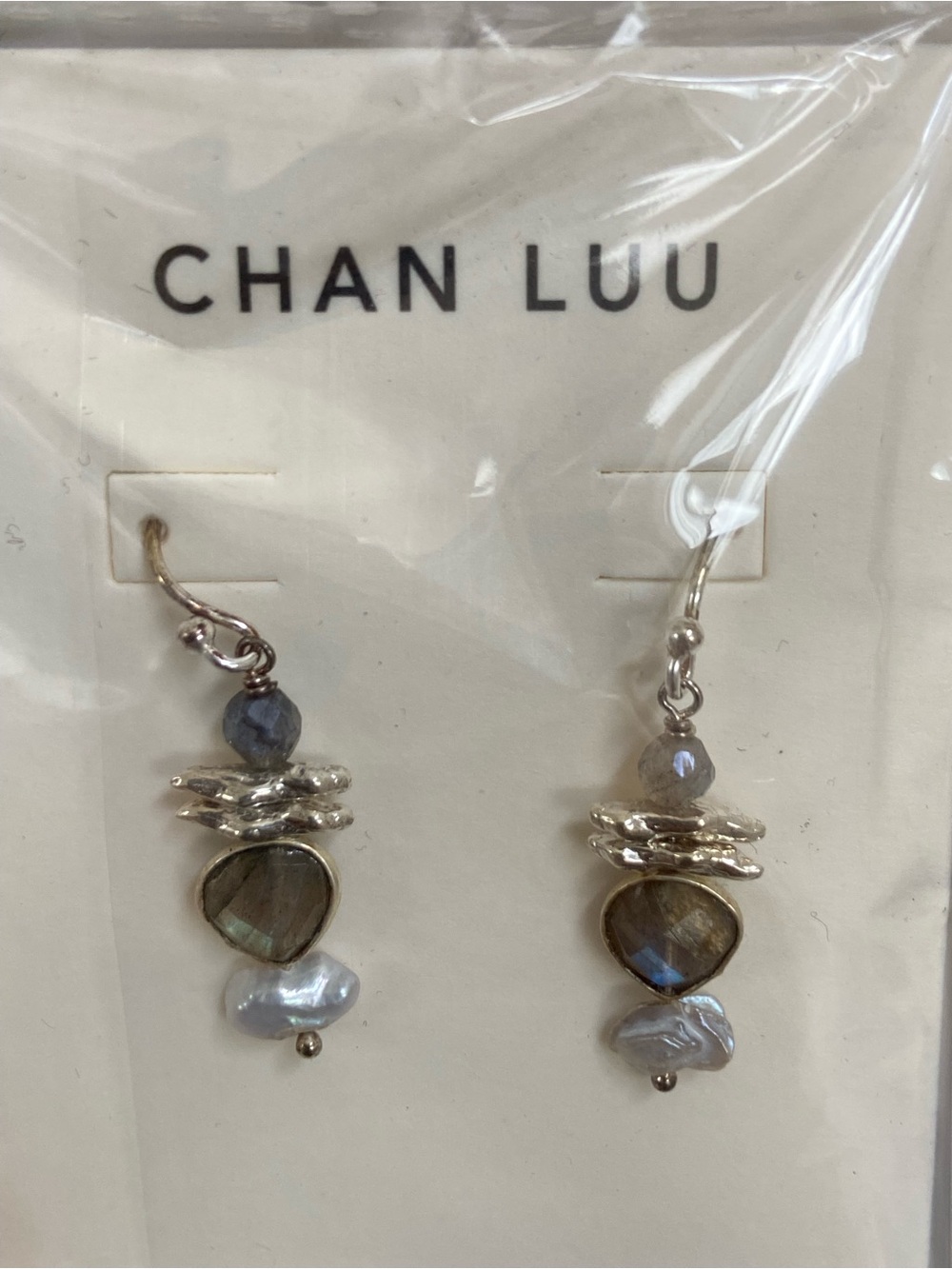 Chan Luu Gray Blue Labradorite and Pearl Drop Earrings